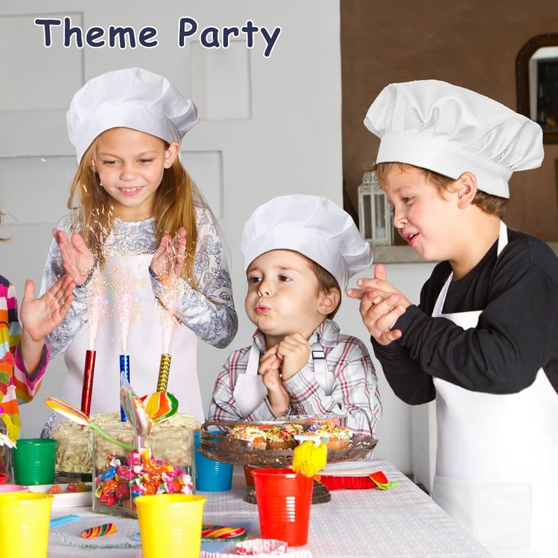 IAGBIBUI Kids Apron and Chef Hat Set, 30 Pieces Boys Girls Kids Apron with 2 Pockets Adjustable for Cooking Classroom Baking Painting, 6-13 Years, White - Image 5